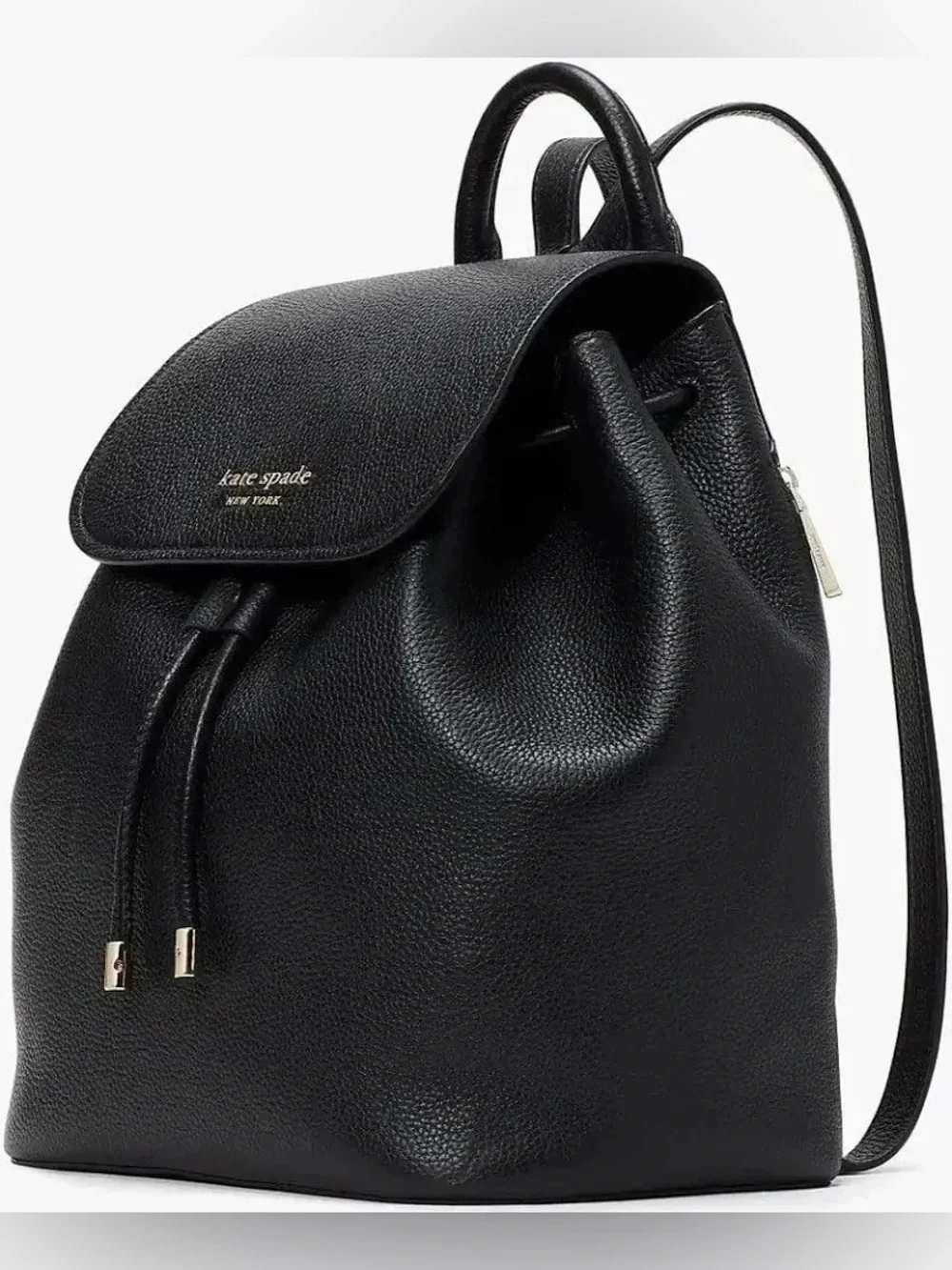 NWT Kate Spade New York Black Pebbled Leather Medium Flap Backpack -MSRP$359♠️
